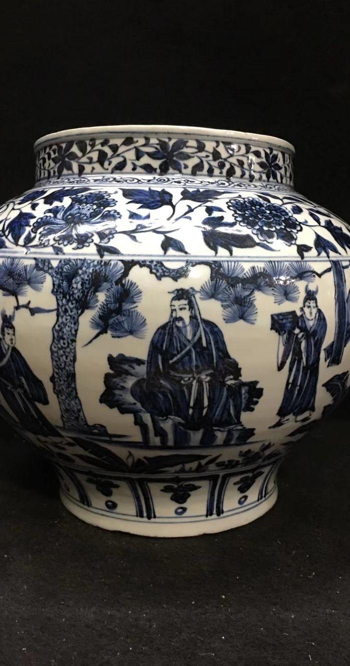 元青花三顾茅庐罐,高度28肚径33