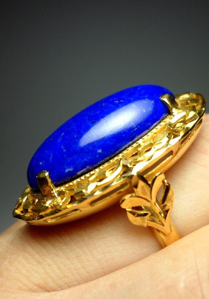 18k金豪华镶嵌天然青金石精美大戒指!