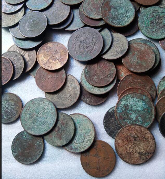清朝龙板和民国双旗十文二十文铜板120枚