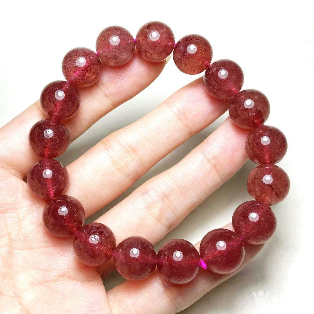 俄罗斯进口纯天然冰体满红水晶圆珠手串!