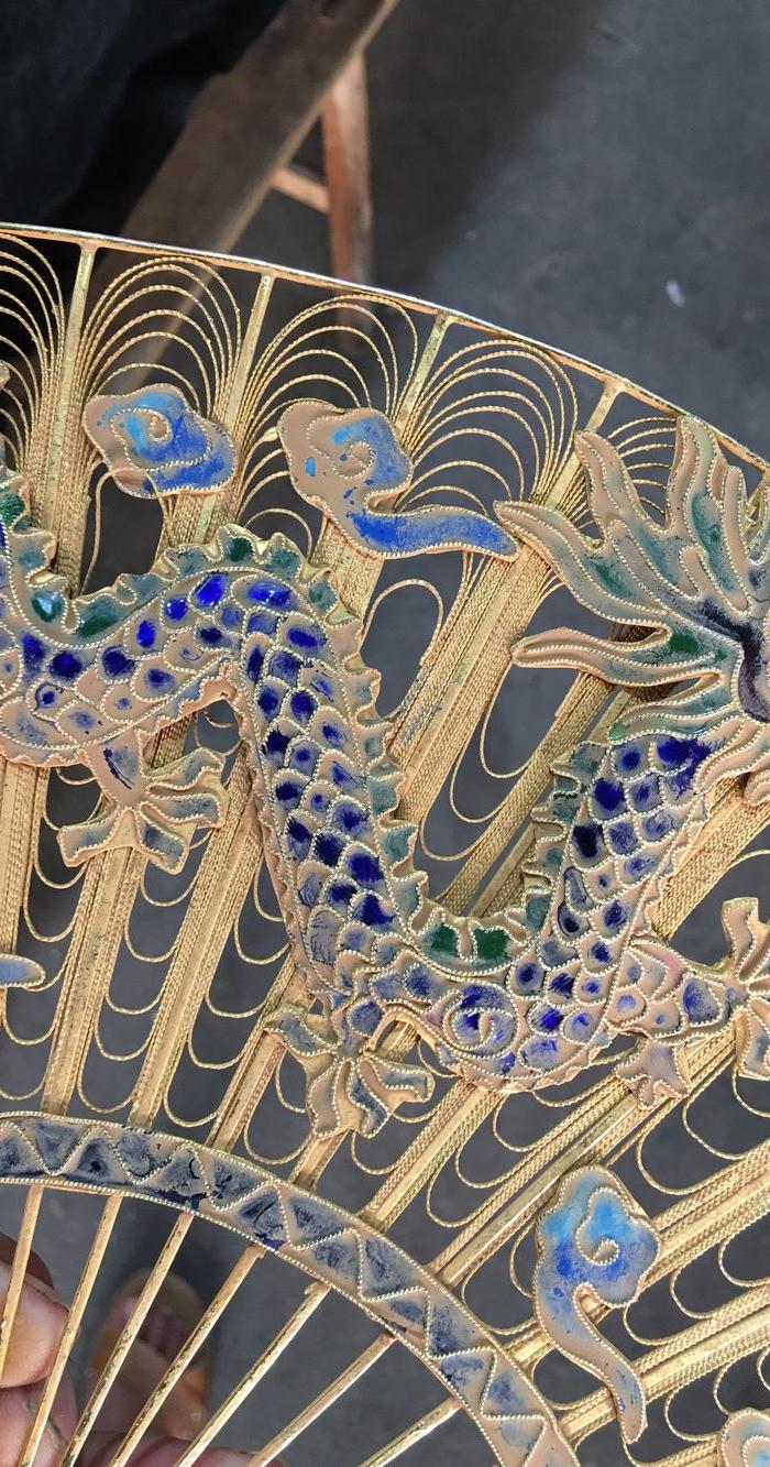老鎏金掐丝珐琅扇子