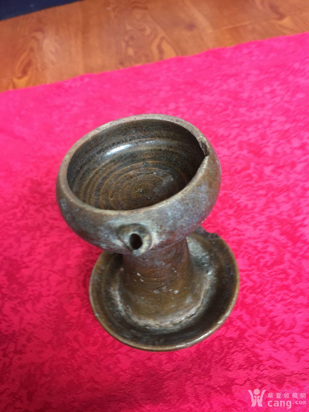 清代龙泉窑秘色釉菜油灯盏 高11厘米