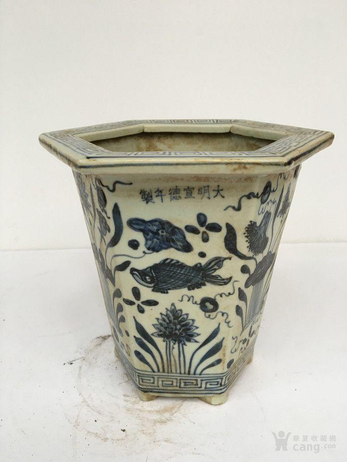 明代青花六方花盆_地摊交易_华夏收藏网