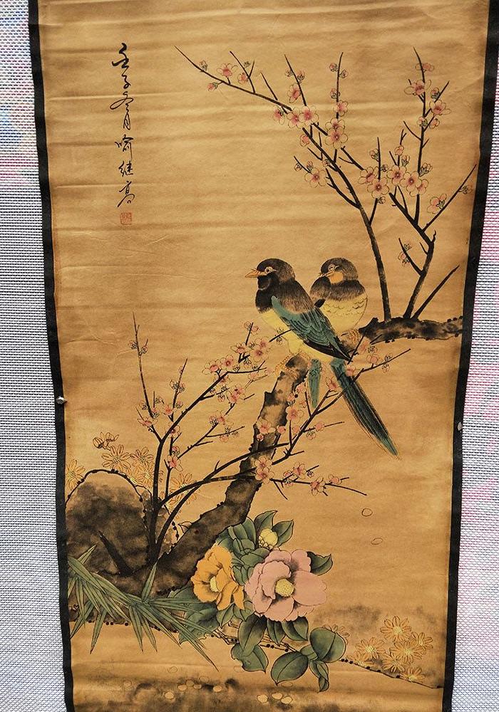 古玩名家书画字画绘画装饰画挂画成品画中堂画喻继高花鸟图