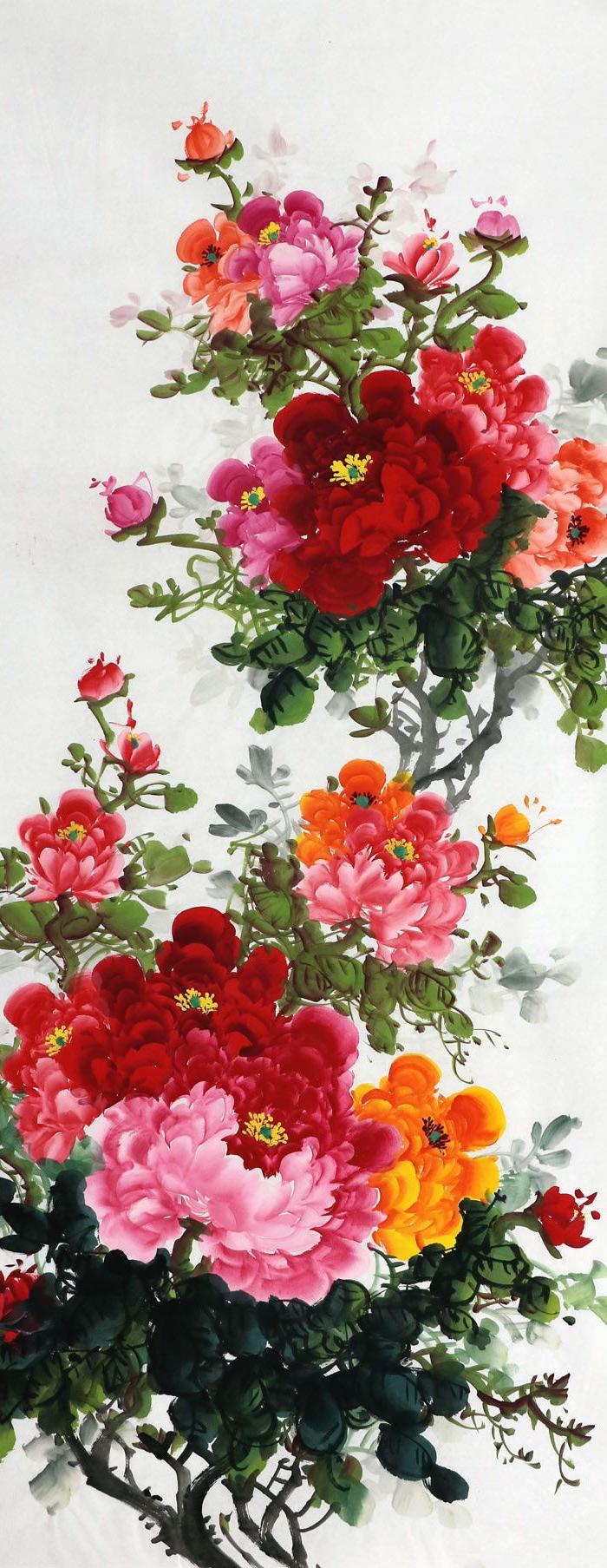 王志真迹国画纯手绘写意花鸟牡丹四尺特价促销牡丹画