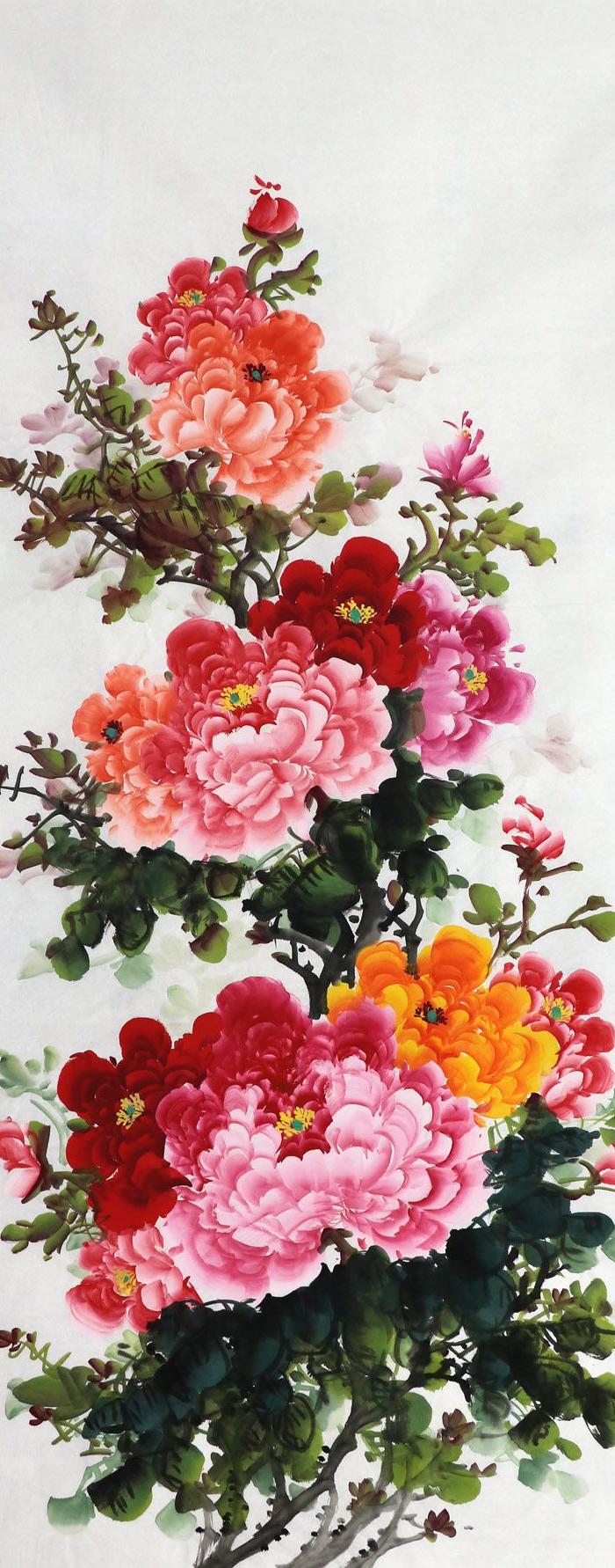 王志真迹国画纯手绘写意花鸟牡丹四尺特价促销牡丹画