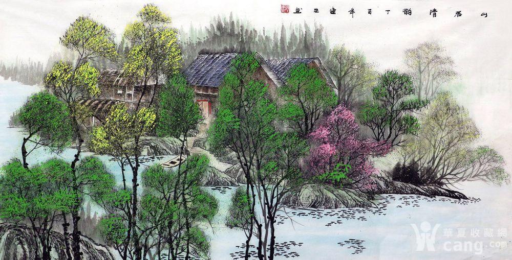 赵连生原稿手绘国画山水字画收藏四尺水乡田园风光
