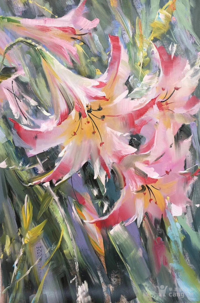 *艺油画,印象风格百合花