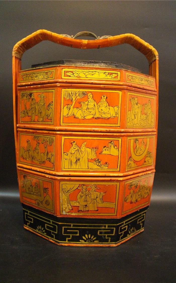 董古玩民俗精致八*提篮老物件婚礼用品收藏01