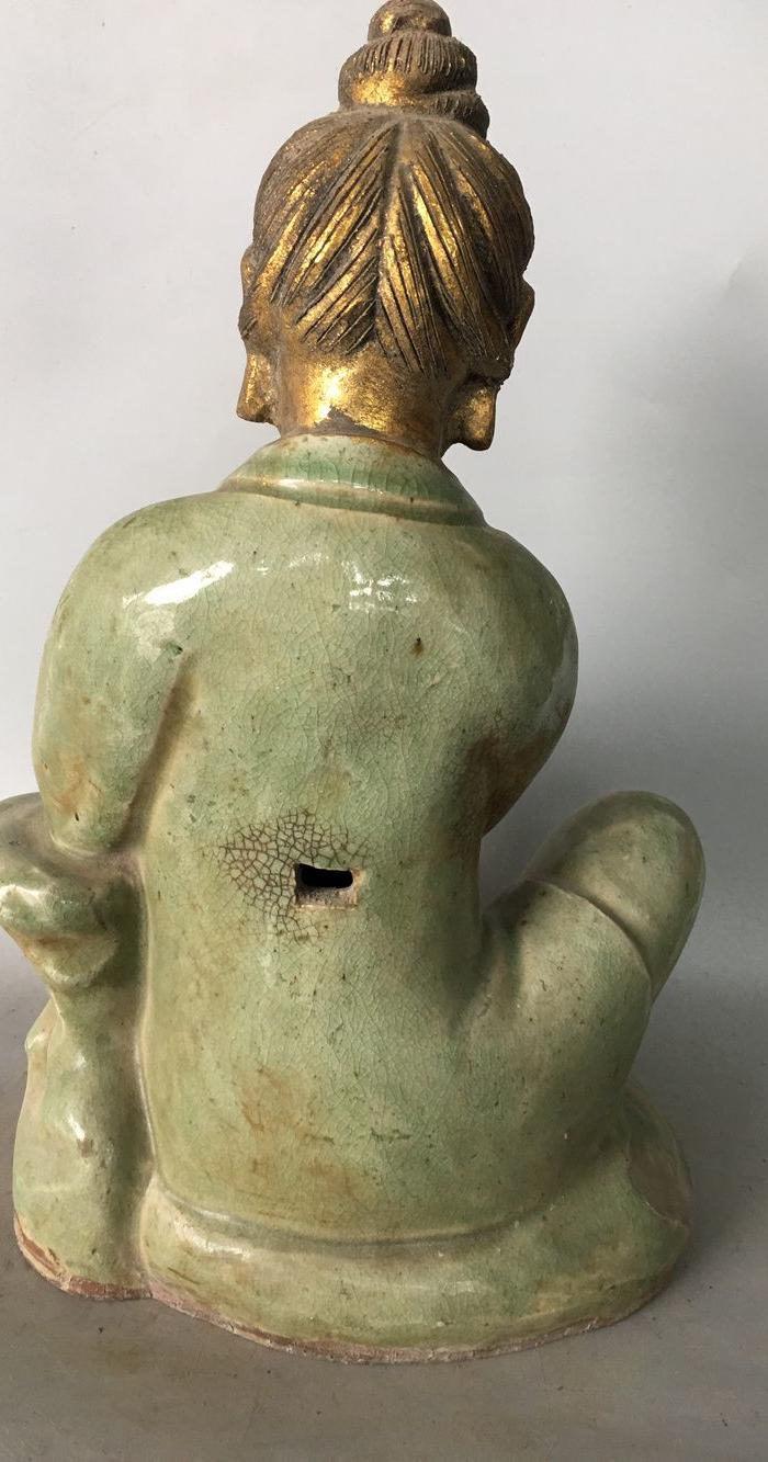 明代龙泉窑描金观音像一尊