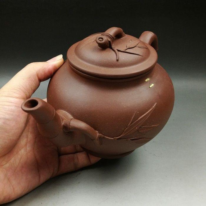 早期竹节紫砂壶