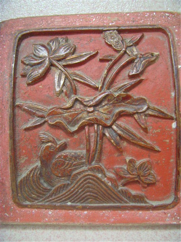 清代荷花鸳鸯木雕板