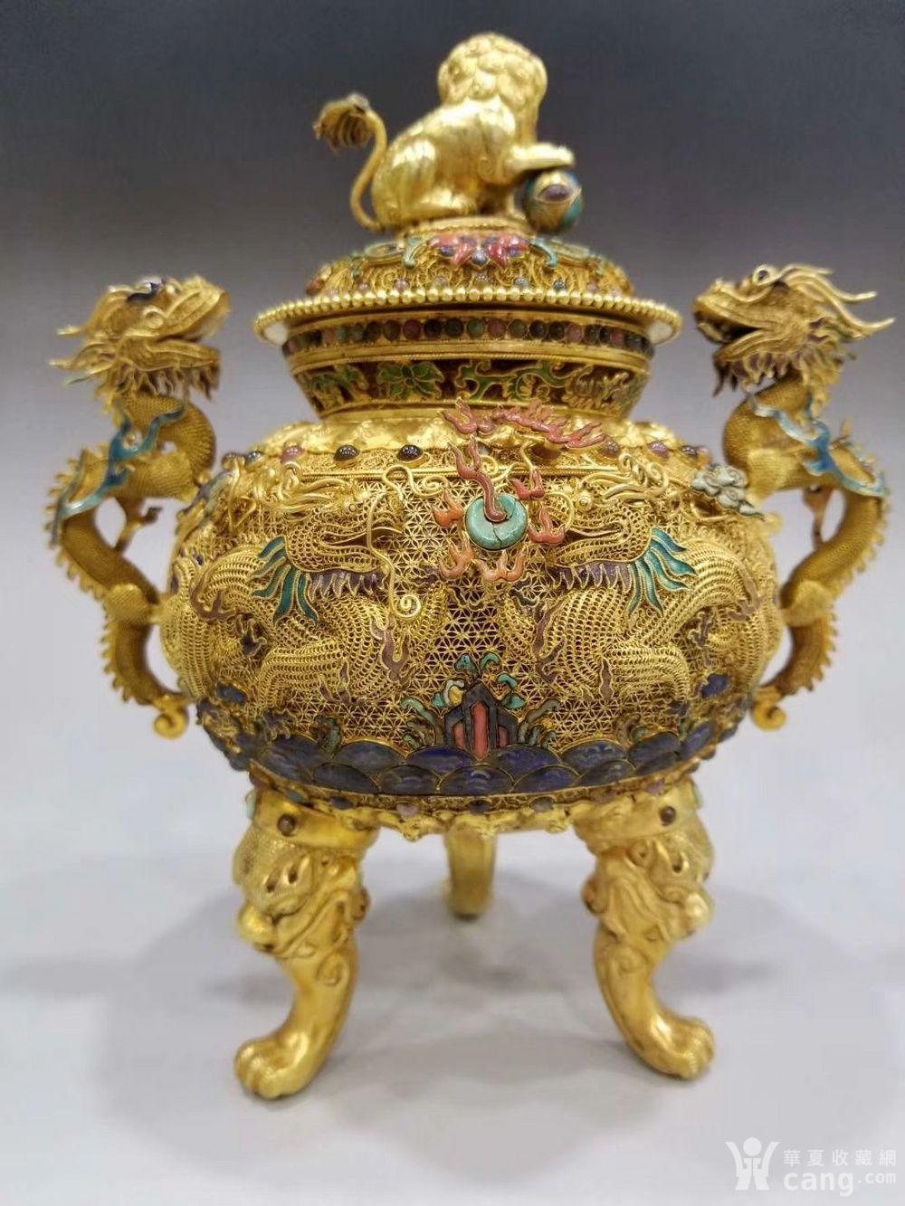 纯金掐丝花卉双龙熏炉 高22.5厘米宽19厘米1271克