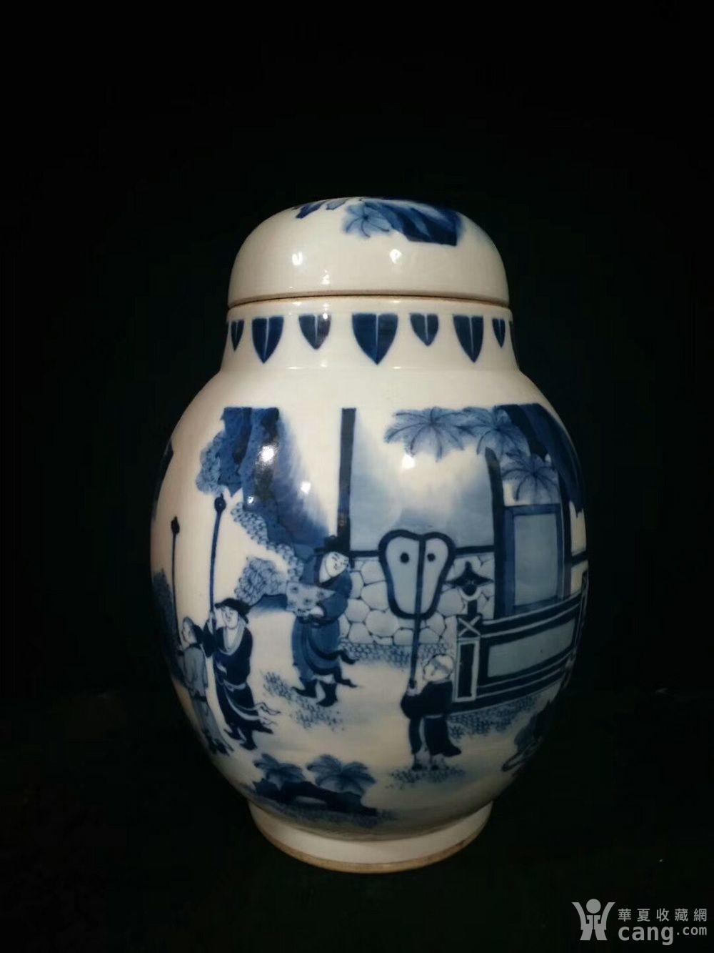 康熙 青花人物莲子罐
