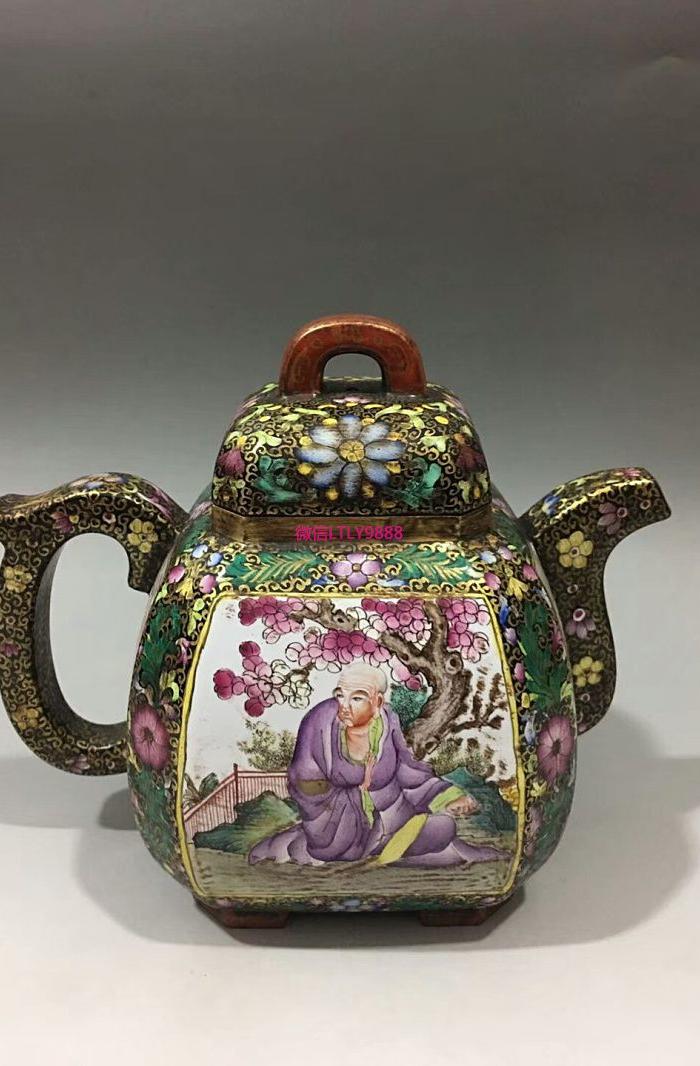 康熙御制款彩绘罗汉人物纹紫砂壶14x18