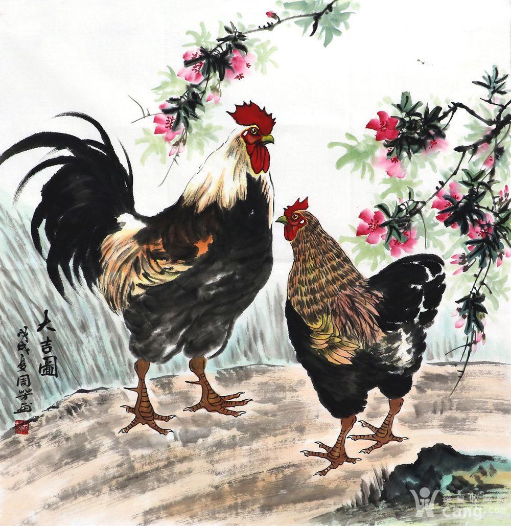 周芳国画字画收藏花鸟画手绘真迹四尺斗方公鸡大吉图
