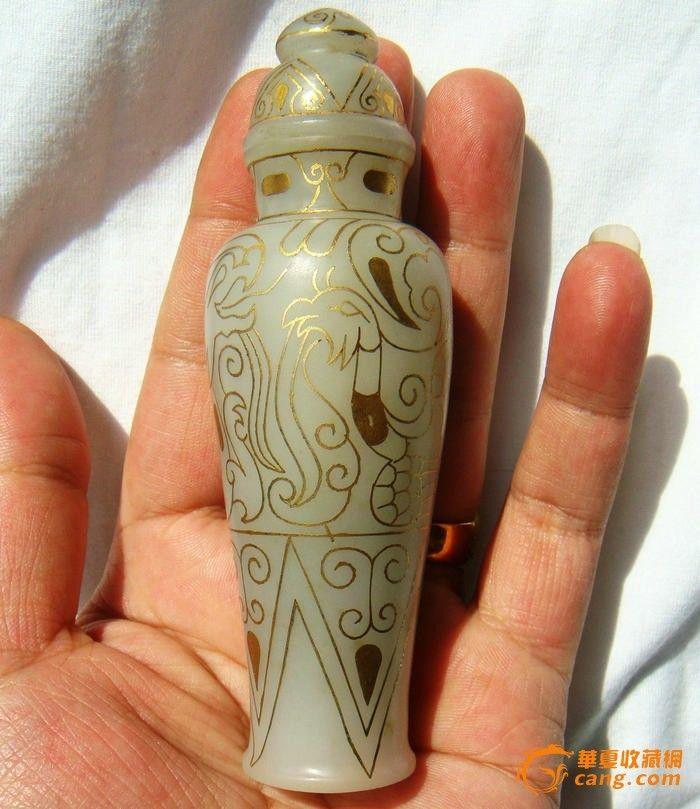 老和田白玉错金玉瓶165克11.9x3.9x3.9厘米