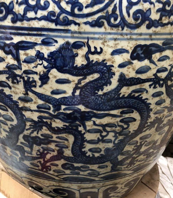 民间回收明嘉靖年间青花九龙纹大缸