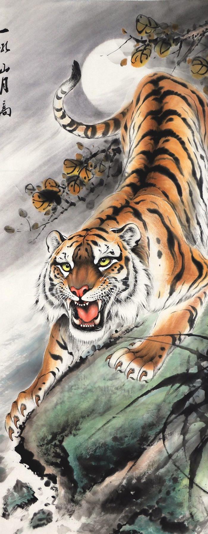 黄云飞国画字画手绘四尺老虎猛虎图走兽上山虎下山虎