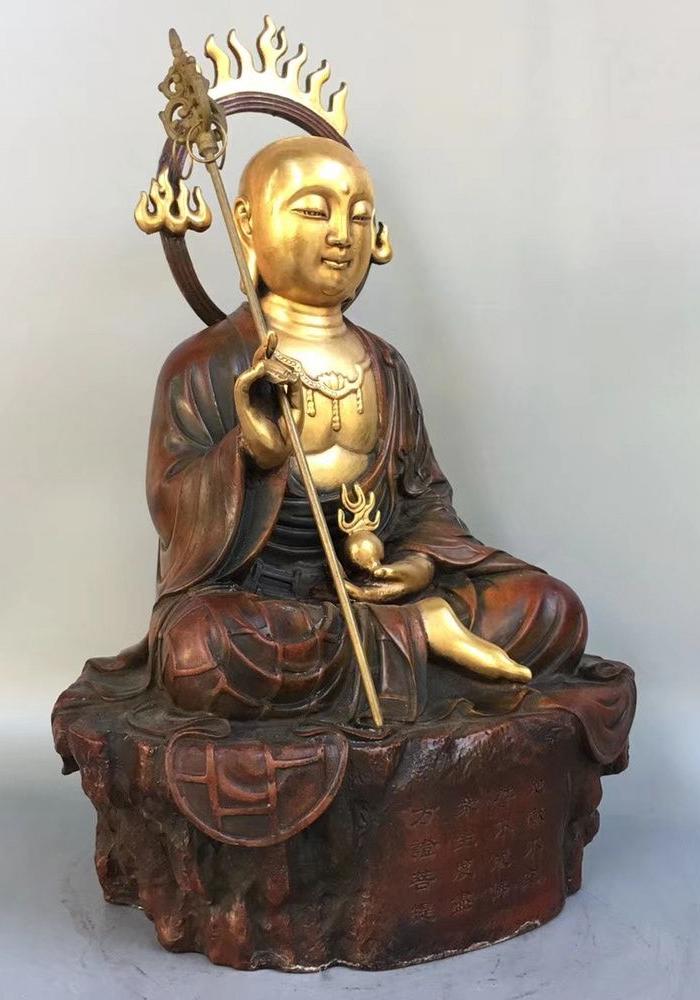 斑铜鎏真金地藏佛佛像