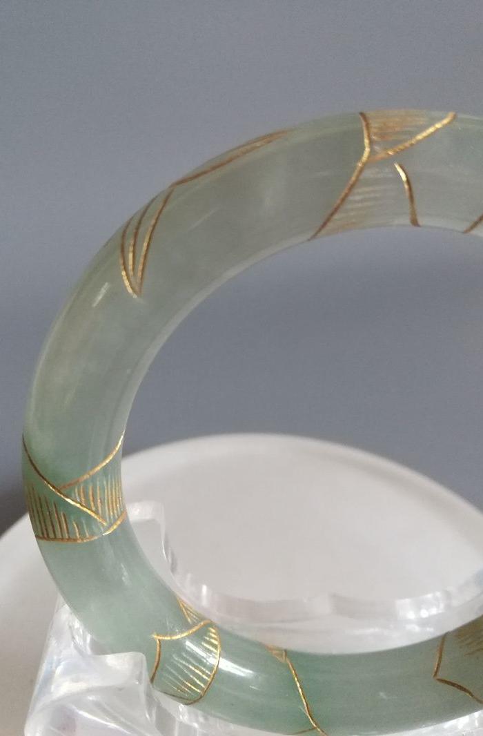 天然冰种翡翠描金手镯