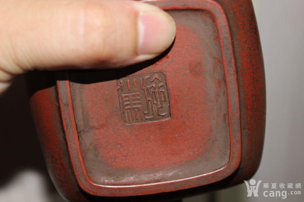 施小马款宜兴老紫砂壶 朱砂四方器刻字小品茶壶功夫茶具