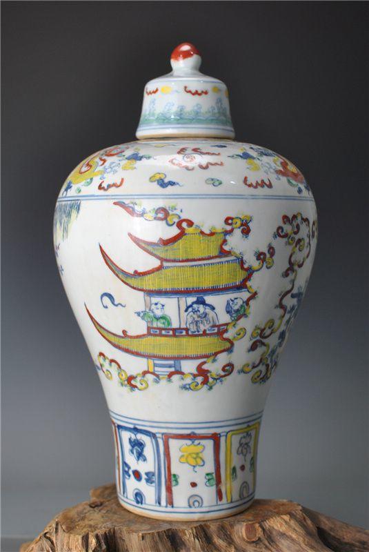 明成化青花斗彩人物故事纹梅瓶古董古玩古瓷器文玩艺术收藏品