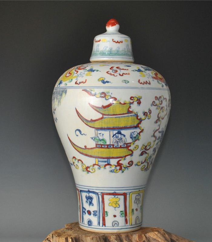 明成化青花斗彩人物故事纹梅瓶古董古玩古瓷器文玩艺术收藏品