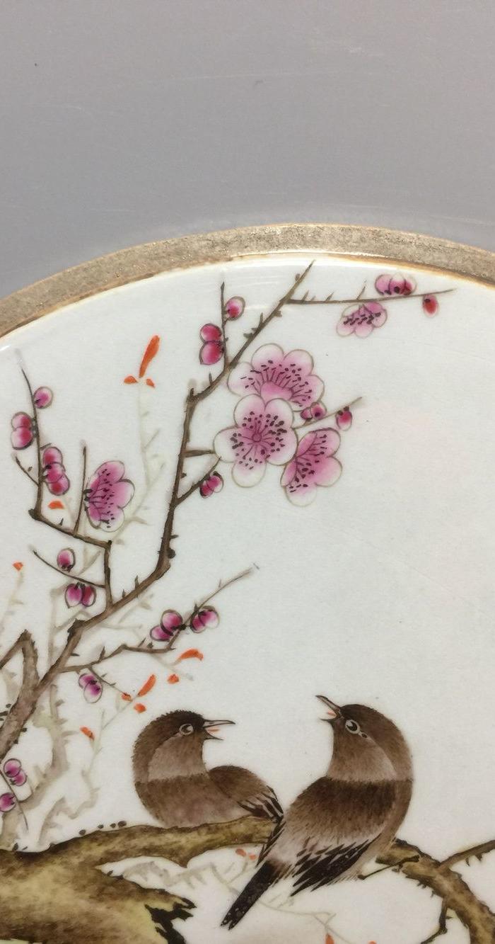 清,粉彩喜上眉梢纹瓷板画