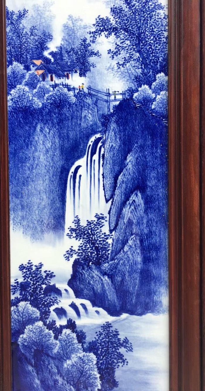 王步 青花山水四条屏