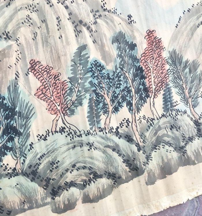 名人冷牧山水长卷画一幅