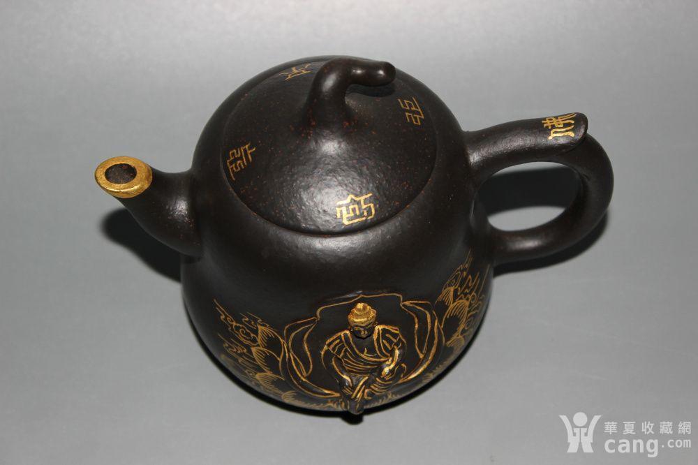 仿古工艺品 杂项 李玲紫砂壶全手工 乌泥老紫砂 描金浮雕莲花佛葫芦型