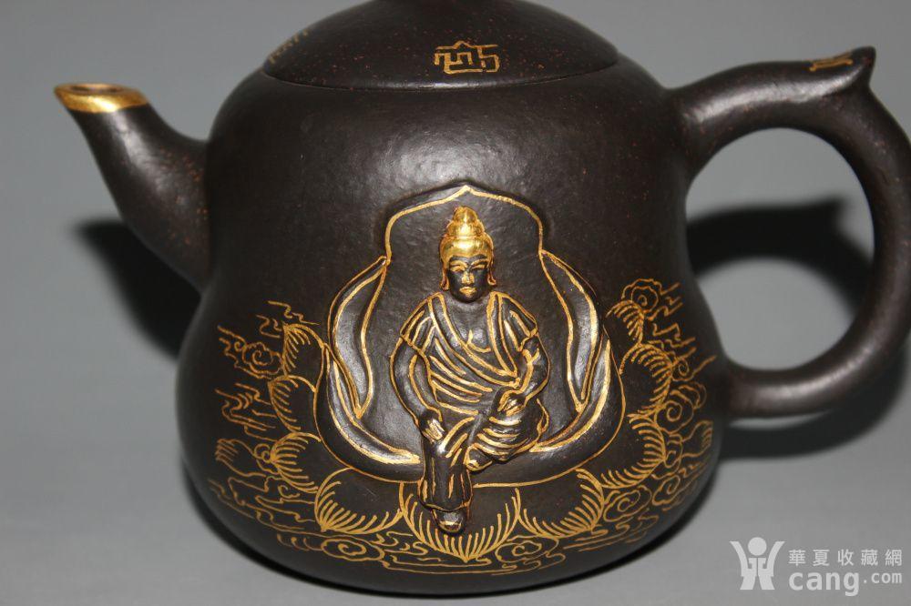 仿古工艺品 杂项 李玲紫砂壶全手工 乌泥老紫砂 描金浮雕莲花佛葫芦型