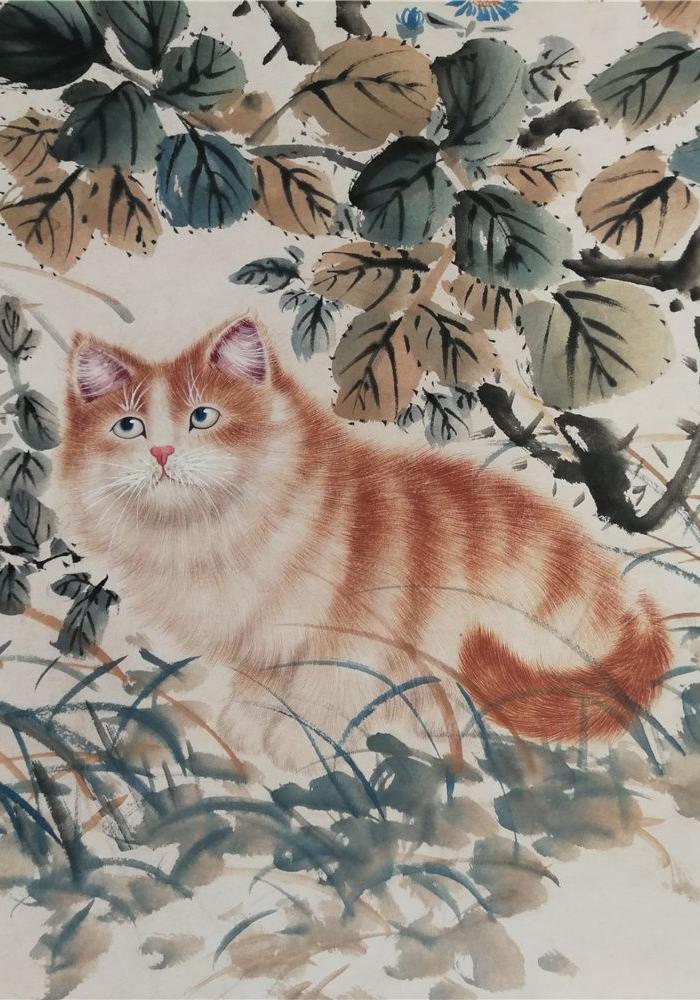 王雪涛花猫图