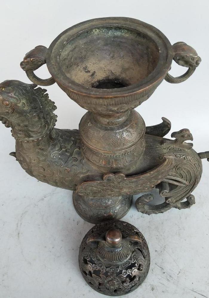 老铜凤凰熏香炉 古典凤炉摆件