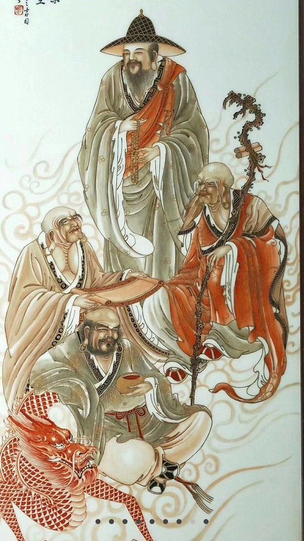 民国精品周湘甫墨彩描金十八罗汉图一套红木框