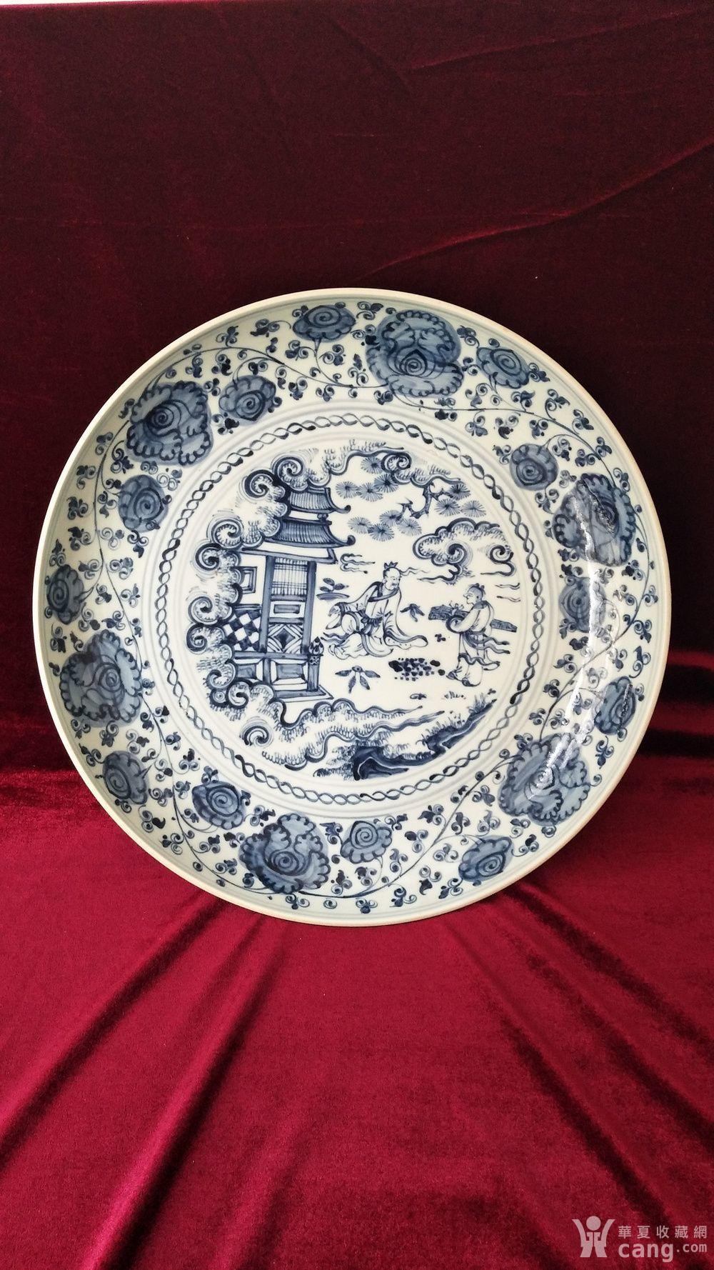 明 空白期青花人物大盘_地摊交易_华夏收藏网