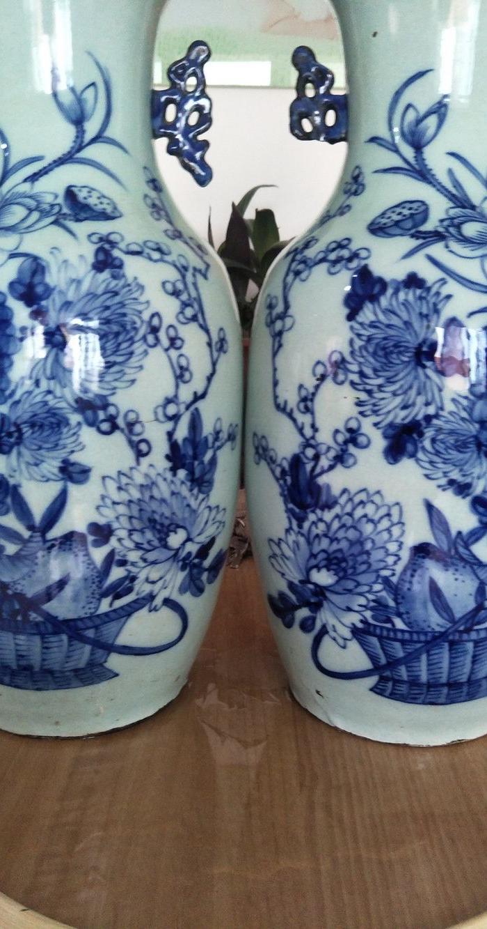 清代北方青花胆瓶一对,画工极其精美.43厘米包老包快