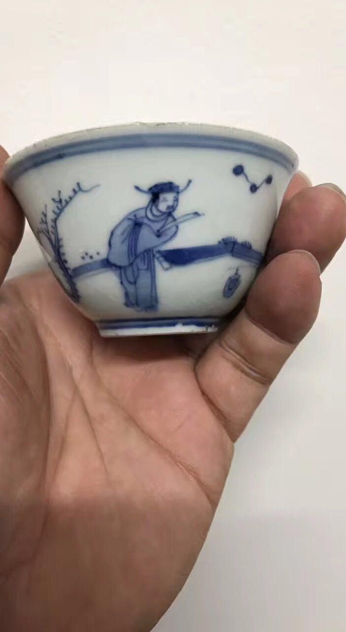 明崇祯 青花人物杯