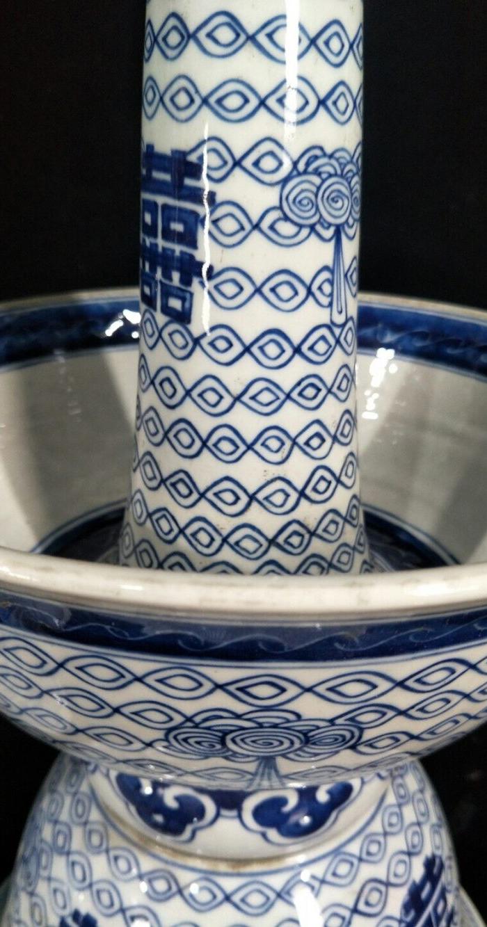 清晚期青花囍字蜡烛台一对 高44 直径23