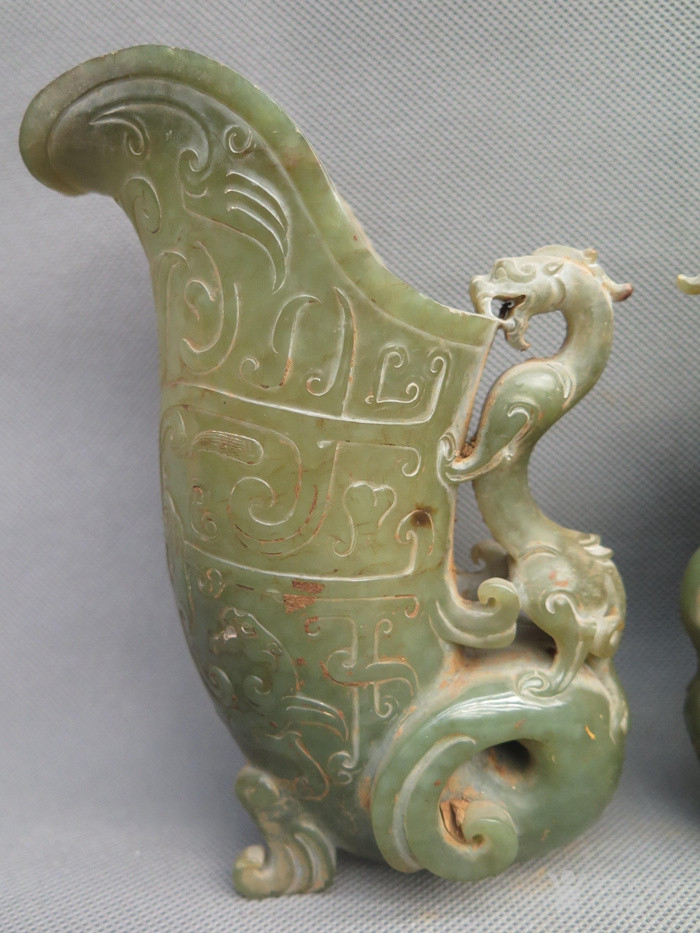 战汉和田玉爵杯一对