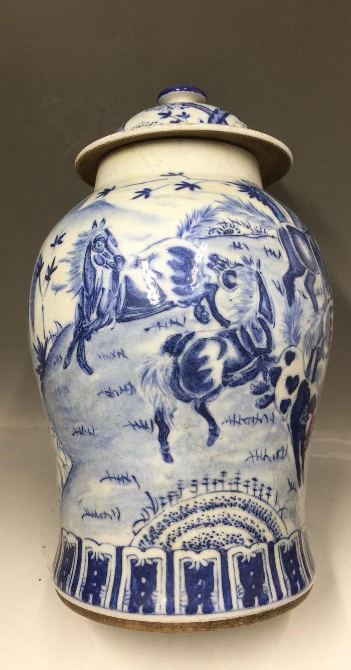 清,青花马到成功将jun罐