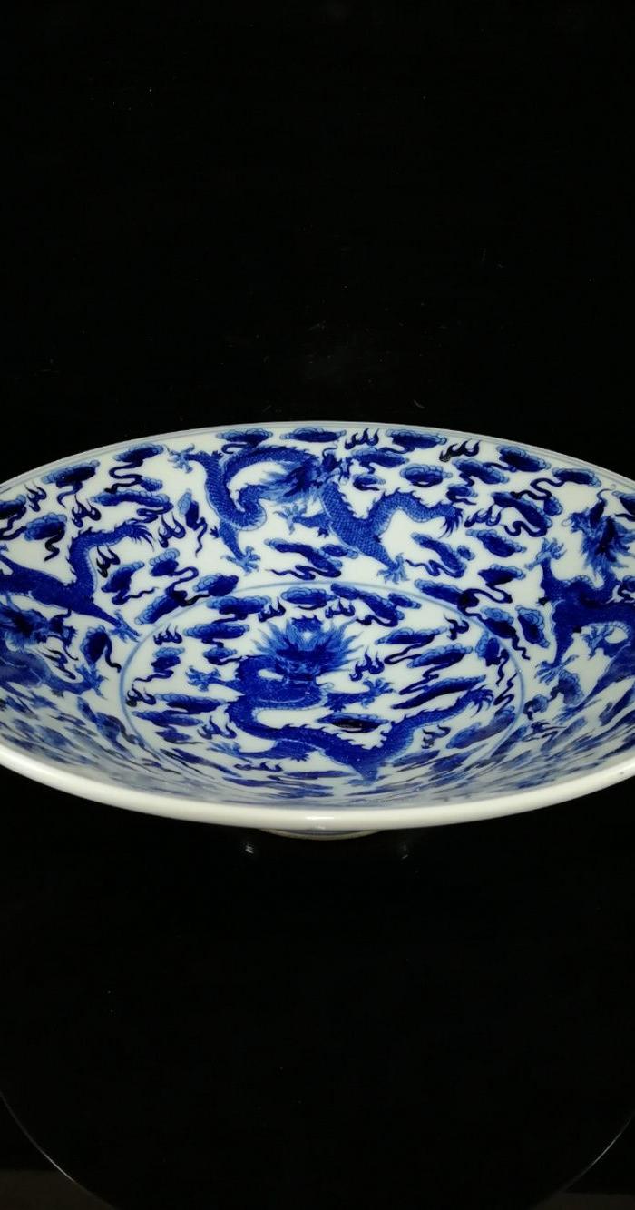 清康熙年青花龙纹斗笠碗