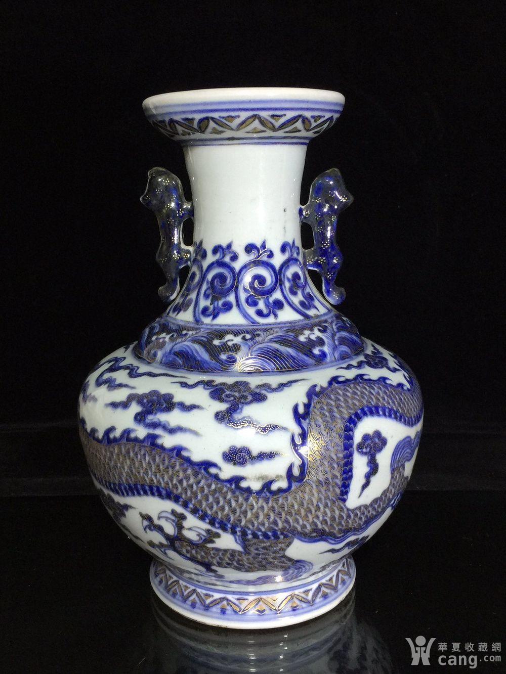 明宣德青花描金龙纹双耳瓶_地摊交易_华夏收藏网