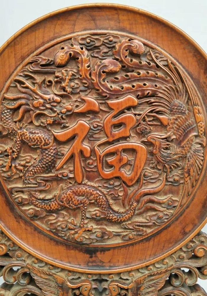 木雕 福字龙凤呈祥屏风摆件