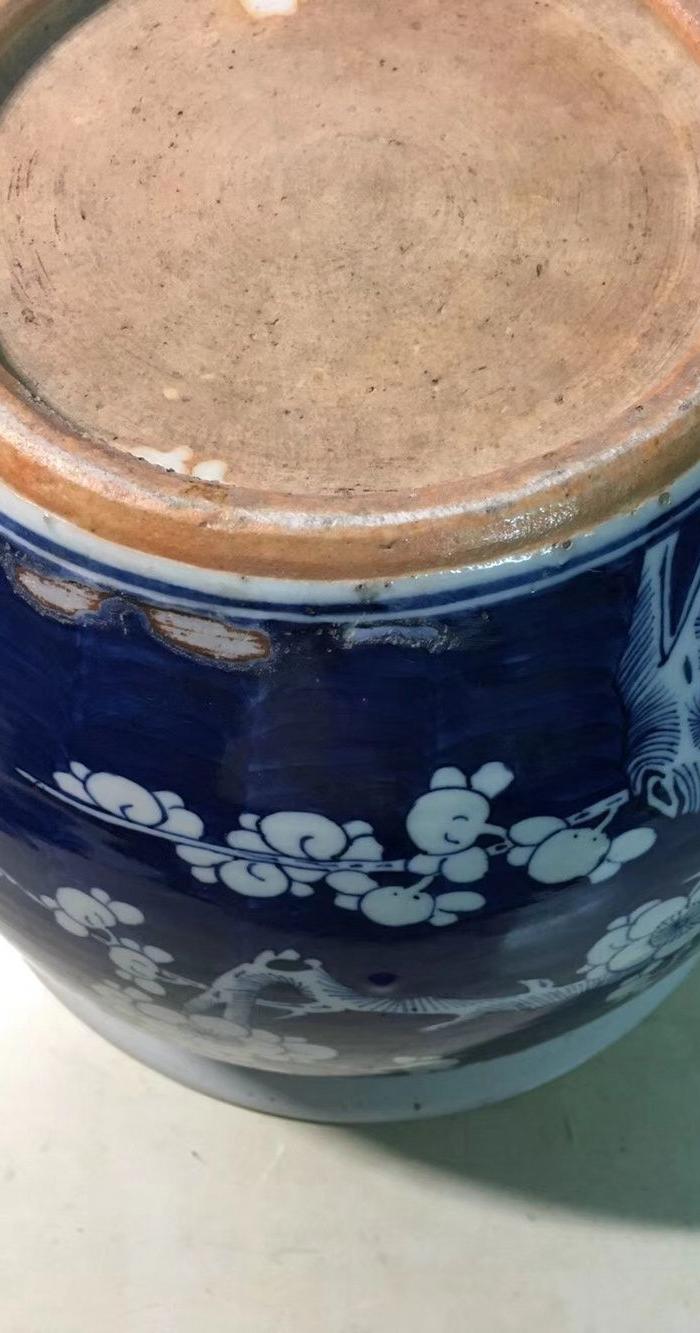 清光绪青花冰梅纹卷缸