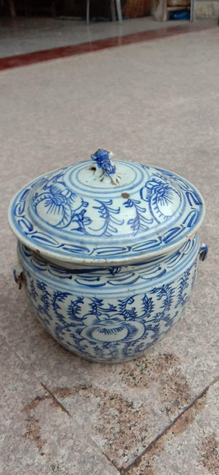 晚清青花粥罐一个