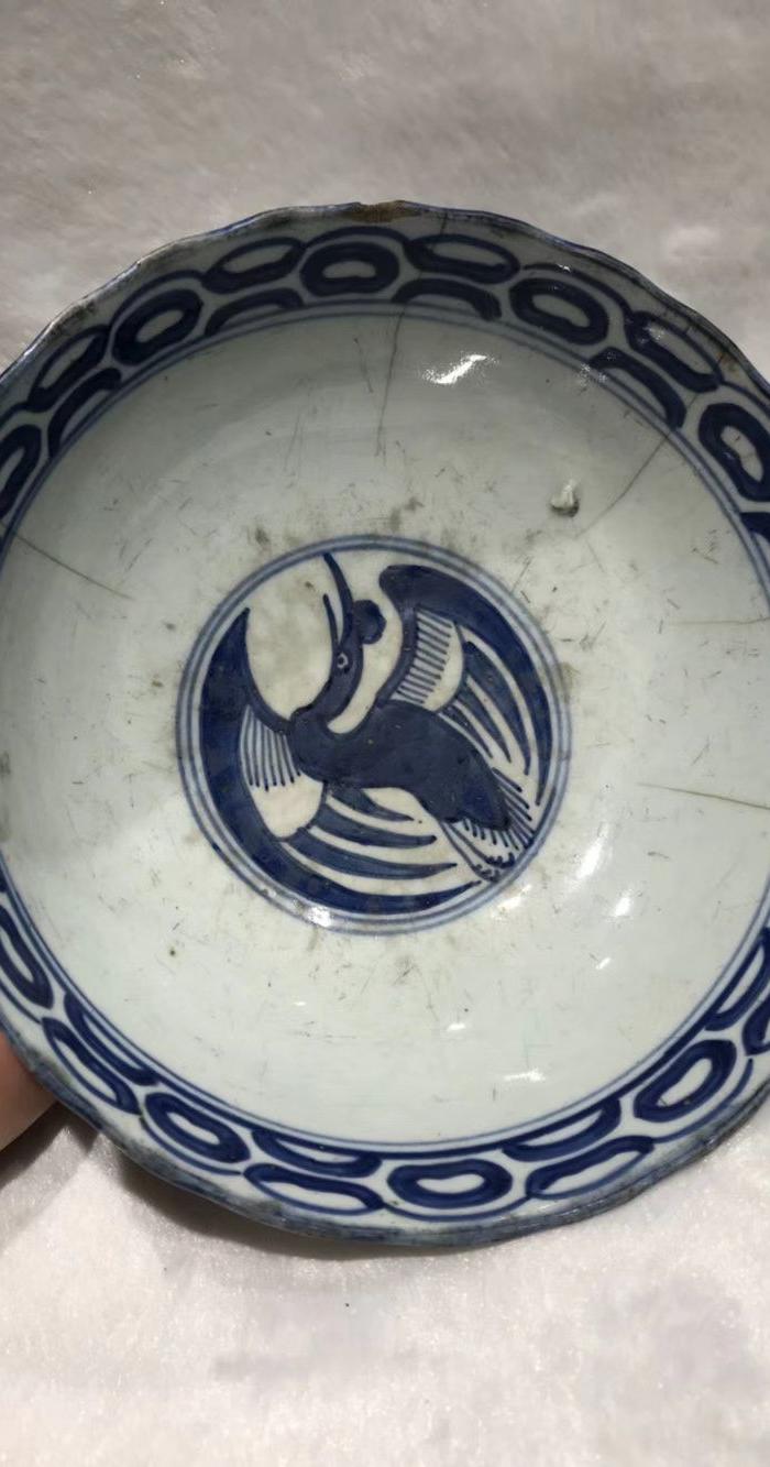 清代鱼樵耕读青花大碗,发色极好,品如图