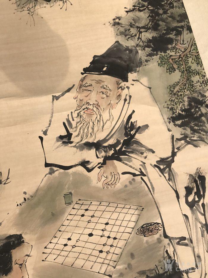 倪田名画作品 国画 松下对弈图 手绘四尺画 手卷画
