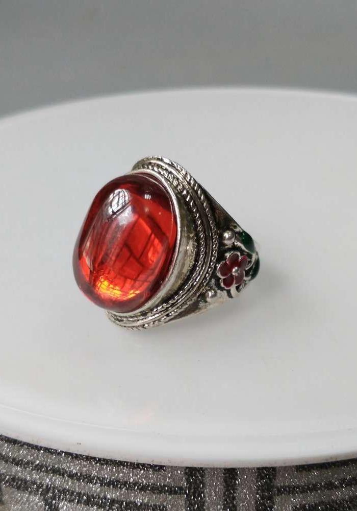 传世少见的红宝石足银老戒指